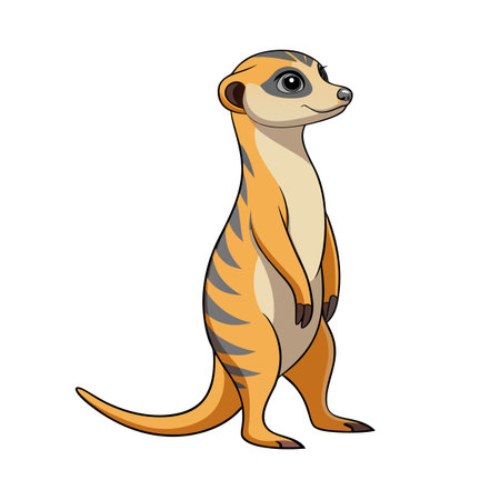 Alert Cartoon Meerkat Standing Upright Isolated on White Background Stock Illustrationのイラスト素材