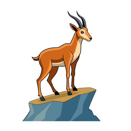 Cartoon gazelle standing proudly on a rocky outcrop against a white backgroundのイラスト素材