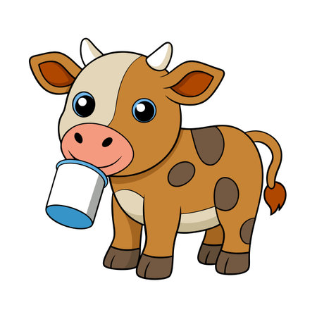 Cartoon Cow with Milk Pail: Playful Illustration for Children's Productsのイラスト素材