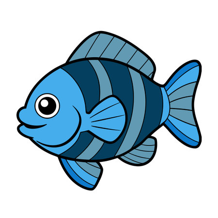 Cartoon striped fish with big eye swimming in clear water illustration designのイラスト素材