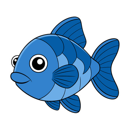 Cute blue cartoon fish with big eyes swimming on a white backgroundのイラスト素材