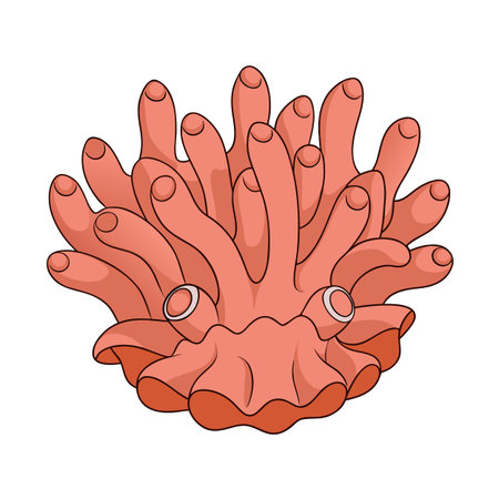 Coral polyp with tentacles in cartoon style, vibrant coral reef ecosystemのイラスト素材