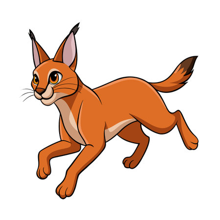 Cartoon Caracal Running with Playful Expression, Isolated on White Backgroundのイラスト素材