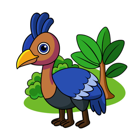 Cartoon bird with tree, fun and playful illustration for kidsのイラスト素材