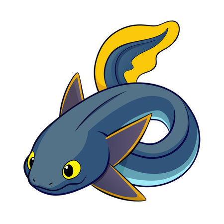 Stylized cartoon illustration of a blue ribbon eel swimming on a white backgroundのイラスト素材