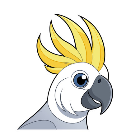 Cartoon Sulphur Crested Cockatoo Head with Raised Crest and Black Outlineのイラスト素材