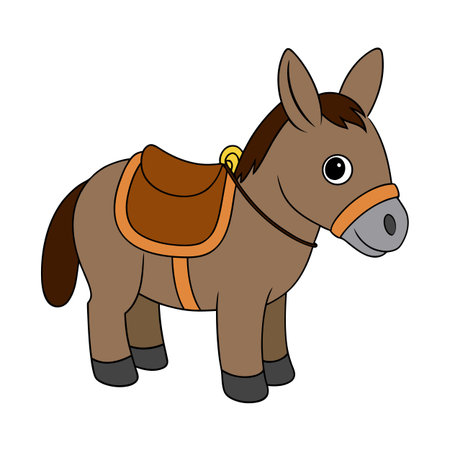 Cartoon donkey illustration with saddle, showcasing adorable design and simple compositionのイラスト素材
