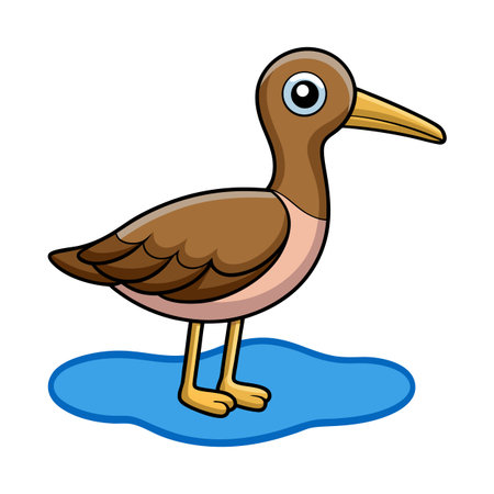 Cartoon bird standing in puddle, illustration with simple shapes and bold outlinesのイラスト素材