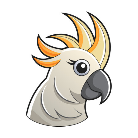 Cute cartoon cockatoo head illustration with bright crest feathers and detailed featuresのイラスト素材