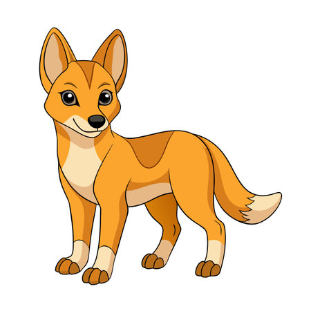 Cartoon Dingo Illustration on White Background, Depicting Wildlife and Playfulnessのイラスト素材