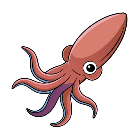 Cartoon squid illustration with playful expression and vibrant colors on a white backgroundのイラスト素材