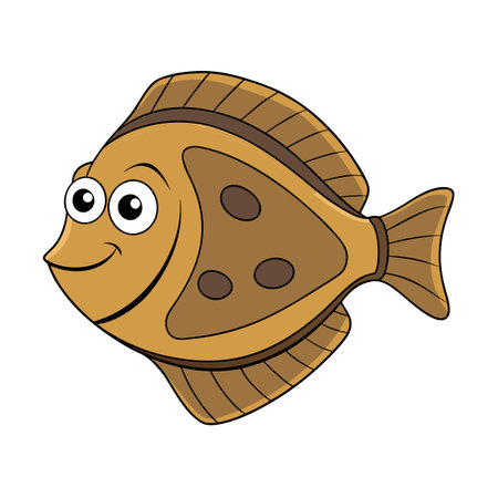 Cheerful Cartoon Fish Illustration with Brown Spots on a White Backgroundのイラスト素材