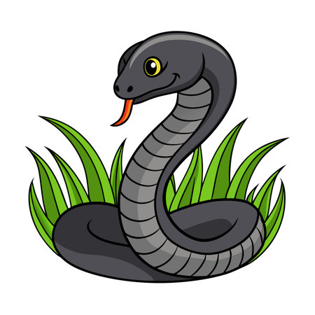 Cartoon Snake in Grass: Friendly Reptile Illustration for Children's Contentのイラスト素材