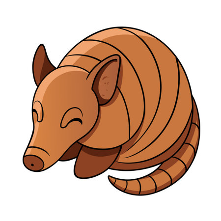 Cartoon Armadillo Curled Up Asleep, Cute Animal Illustration on White Backgroundのイラスト素材