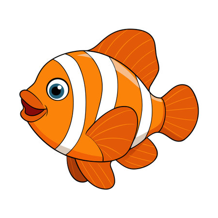 Cartoon clownfish swimming with stripes, fins, and a friendly expression in graphic styleのイラスト素材