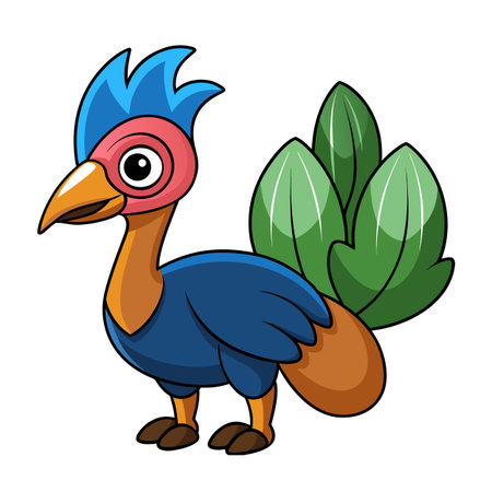 Cartoon bird illustration with vibrant colors and unique features on a white backgroundのイラスト素材