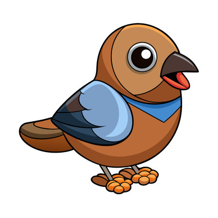 Cartoon bird vector illustration with brown plumage and blue accents on white backgroundのイラスト素材