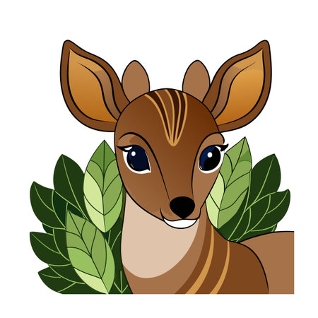 Cartoon illustration of a cute brown duiker deer with large blue eyesのイラスト素材