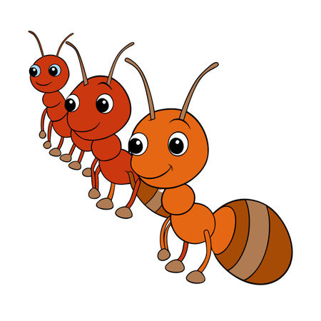 Cartoon ants in a line on white background illustrating teamwork and cooperationのイラスト素材