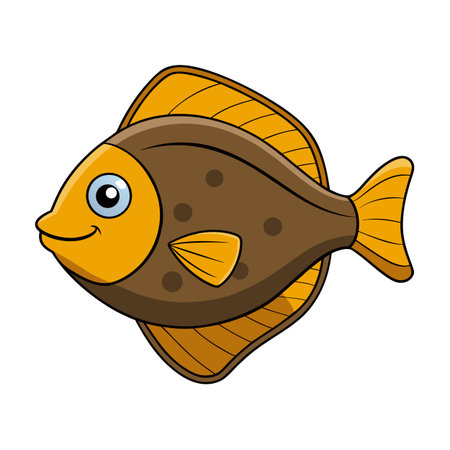Cheerful Cartoon Flounder Illustration with Brown and Yellow Color Palette on Whiteのイラスト素材