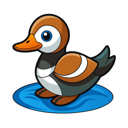 Cartoon Duck Floating on Water Illustration in Bold Line Art Styleのイラスト素材