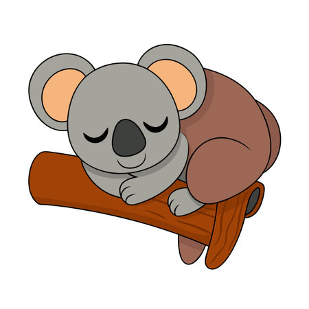 Cute Cartoon Koala Sleeping on a Branch Peaceful and Adorableのイラスト素材