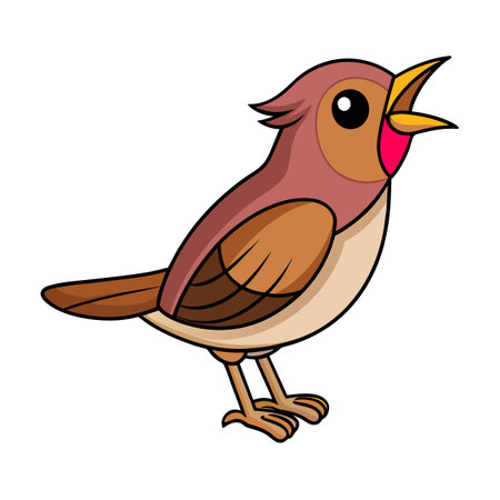 Cartoon bird singing with open beak against a white background illustrationのイラスト素材