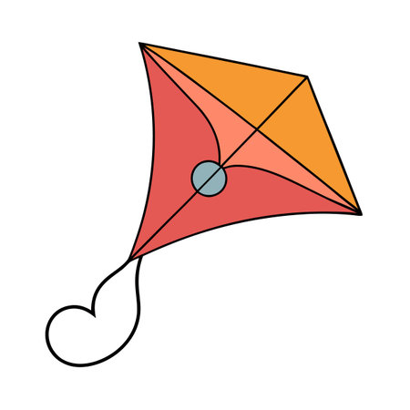 Colorful kite with string, orange and red design, against a white backgroundのイラスト素材