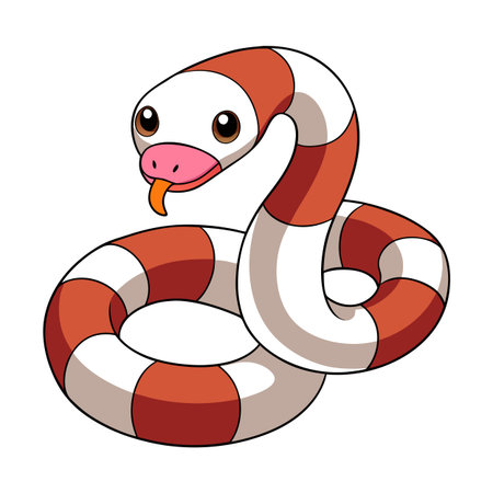 Cartoon snake illustration with red and white stripes and a pink tongueのイラスト素材