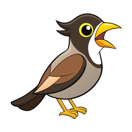 Cartoon bird singing with beak open wide in shades of brown and yellowのイラスト素材