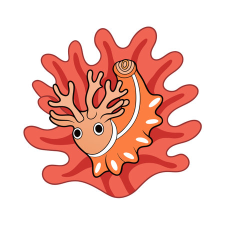 Cartoon Coral Reef Fish Character Illustration with Red Coral Background on Whiteのイラスト素材
