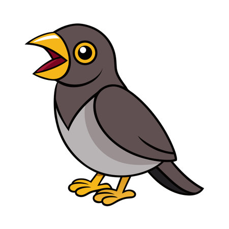 Cartoon gray bird standing with beak open in illustration style.のイラスト素材