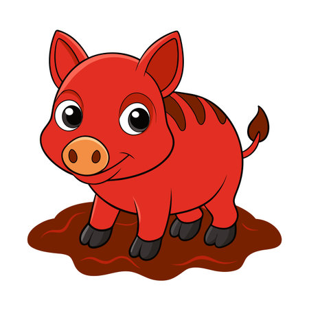 Cute cartoon piglet illustration in mud puddle with vibrant colors and clear outlinesのイラスト素材