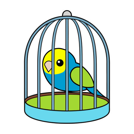 Cartoon Bird in Cage, A Colorful Flat Style Graphic Illustrationのイラスト素材