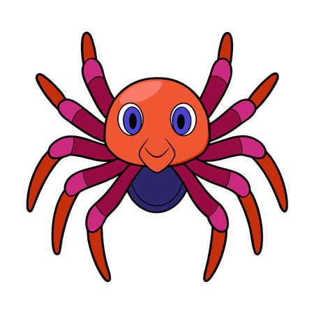 Cartoon spider with orange and purple legs isolated on white backgroundのイラスト素材
