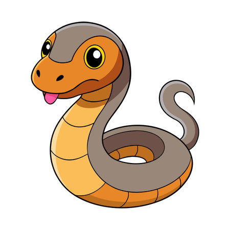 Cartoon Snake Illustration: A Cute Reptile with Tongue Out on White Backgroundのイラスト素材