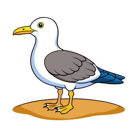 Cartoon seagull on a sandy ground, isolated on white background, side viewのイラスト素材