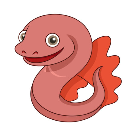 Cartoon illustration of a friendly pink salamander with orange fin on white backgroundのイラスト素材