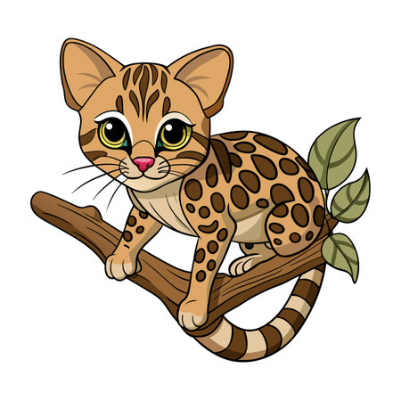 Cute Cartoon Leopard Cub on Branch Vector Image for Commercial Useのイラスト素材