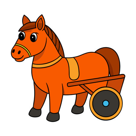 Cartoon horse pulling a cart on a white background for kids illustrationsのイラスト素材