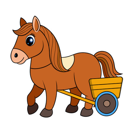 Cartoon horse pulling a wagon illustration isolated on white for children's designのイラスト素材