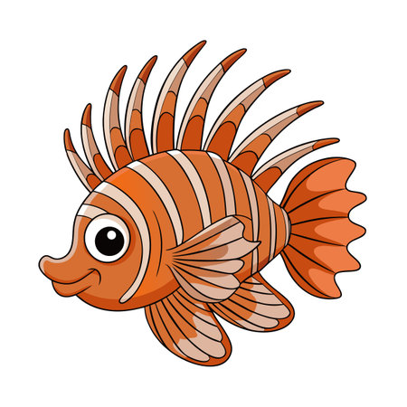 Cartoon illustration of a stylized orange and white striped lionfish on white backgroundのイラスト素材