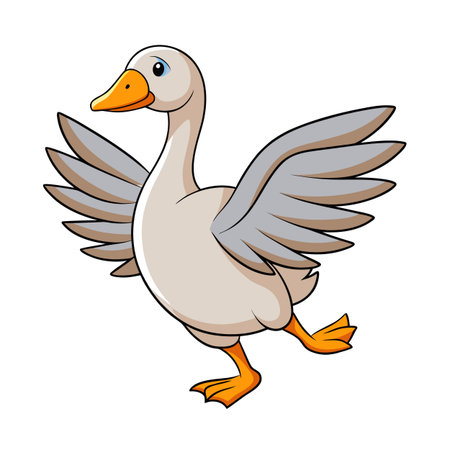 Animated illustration of a cheerful cartoon goose flapping its wings on white backgroundのイラスト素材