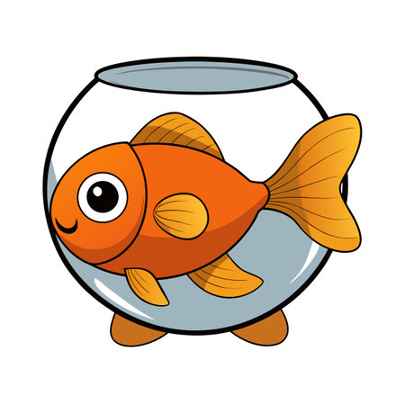 Cartoon goldfish swimming in a clear bowl, isolated on a white backgroundのイラスト素材