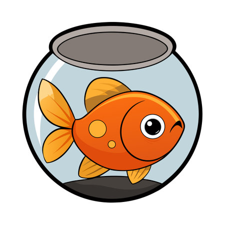 Cartoon goldfish in a clear bowl with a simple design and bright colorsのイラスト素材