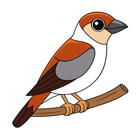 Cartoon Java sparrow perched on a branch with clean outline illustrationのイラスト素材