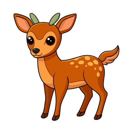 Cute cartoon fawn standing alert on a white background, perfect for kidsのイラスト素材