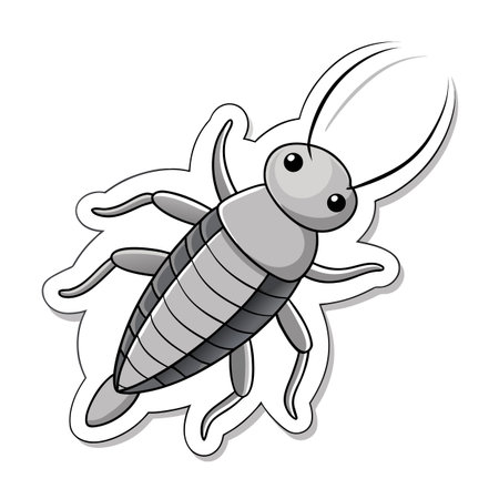 Cartoon style gray cricket sticker with shadow effect on a white backgroundのイラスト素材