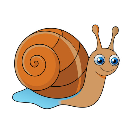 Cartoon snail illustration with brown shell and blue slime trail isolatedのイラスト素材