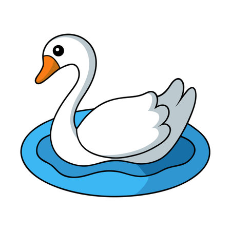 Cartoon style swan on water pond with black outline in vibrant colorsのイラスト素材